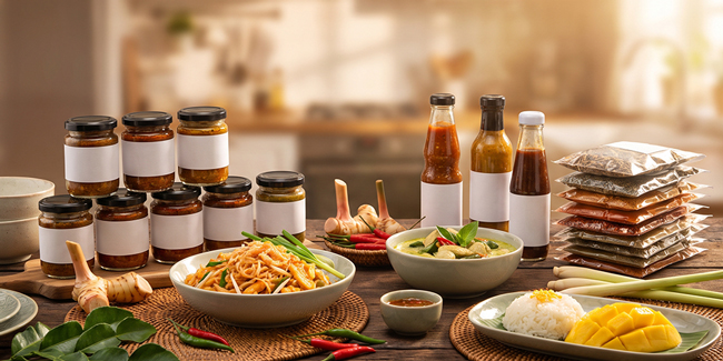 Authentic Thai dishes prepared on a table